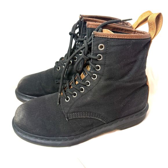 Dr. Doc Martens 1460  Lace Up Boots Mens 9 Black Canvas Military Gorpcore Grunge - Picture 1 of 10
